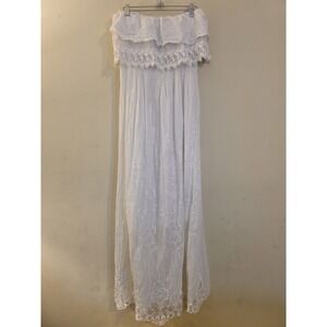 LE‎ MARAIS Paris Size Medium White  Strapless Cotton Gauze Embroidered Lace Maxi